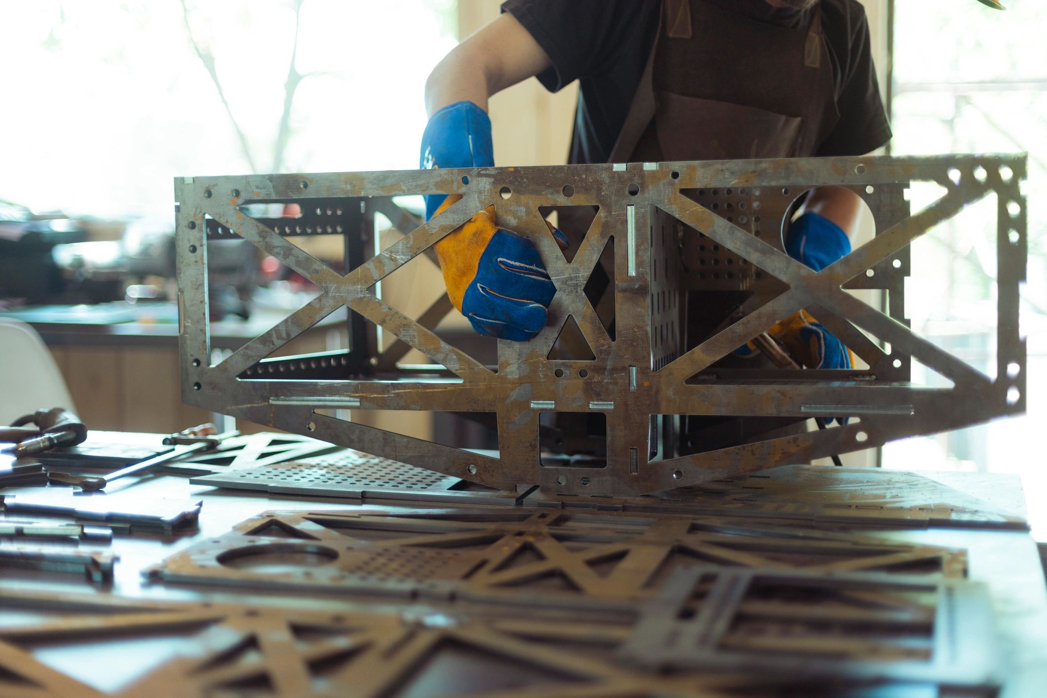 Modern architectural metal railing installation